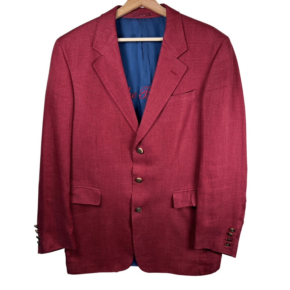 GANT "The Blazer" Mens Red Plaid Slim Fit Linen Unstructured Sport Coat Jacket